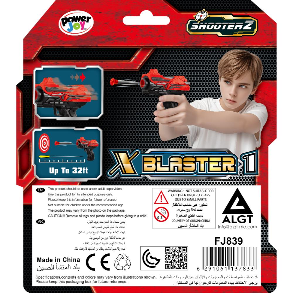 Power Joy - X Blaster 1 Toy Gun With 6 Foam Bullets - Red/Black