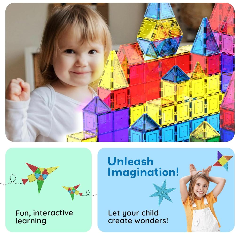 Picasso Tiles Magnetic Tile Building Blocks - Multicolor - 100 Pcs