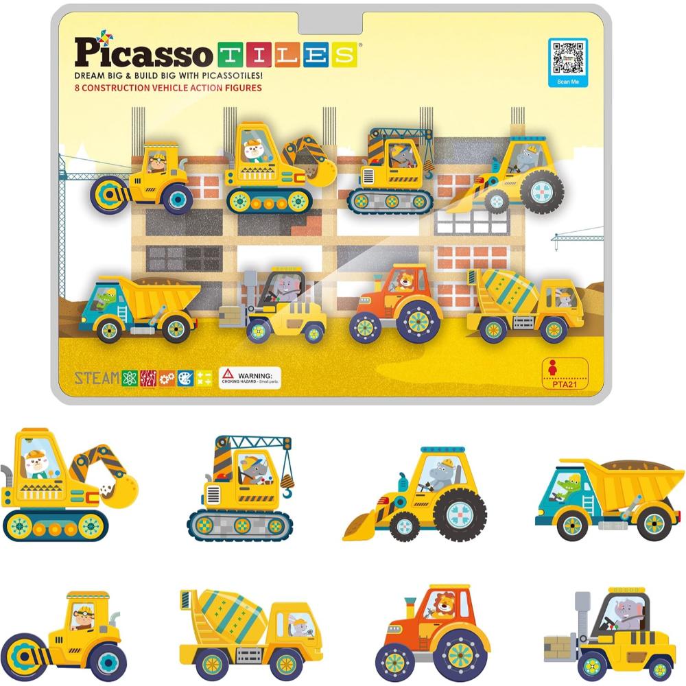 Picasso Tiles Magnetic Block Construction Vehicle - 8 Pcs