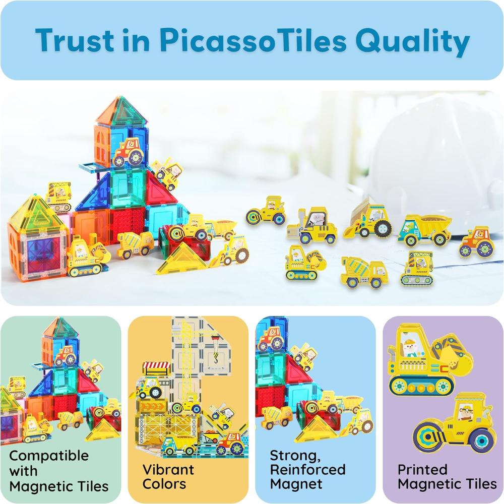 Picasso Tiles Magnetic Block Construction Vehicle - 8 Pcs