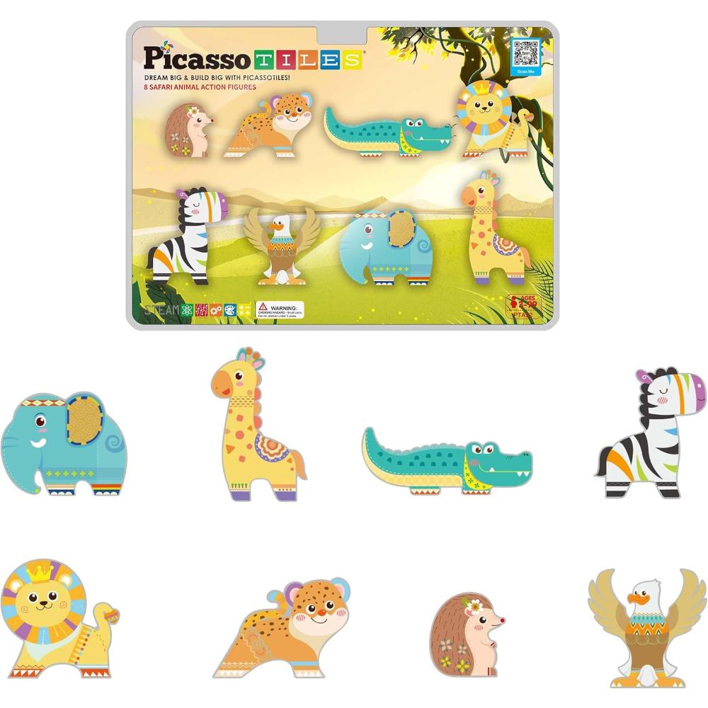Picasso Tiles Magnetic Block Safari Animals - 8 Pcs