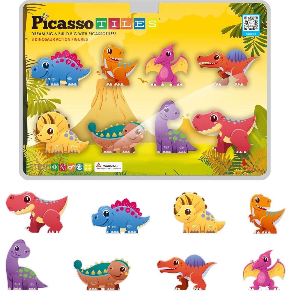 Picasso Tiles Magnetic Dinosaur Figures - 8 Pcs