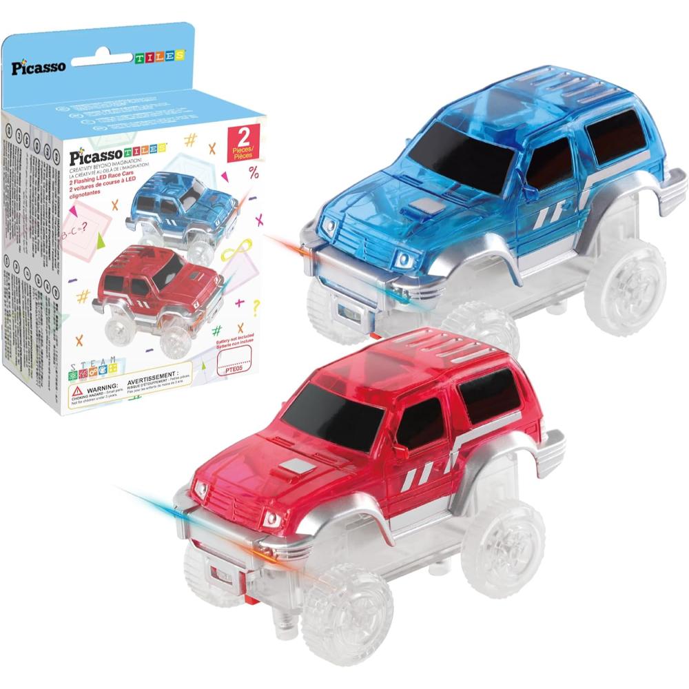 Picasso Tiles Magnetic Tiles Magnetic LED Flashing Race Car - Pack of 2
