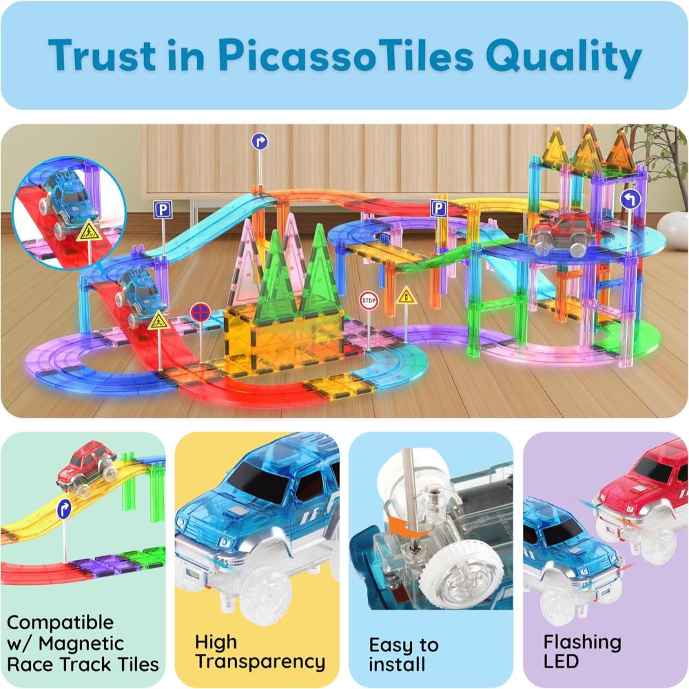 Picasso Tiles Magnetic Tiles Magnetic LED Flashing Race Car - Pack of 2