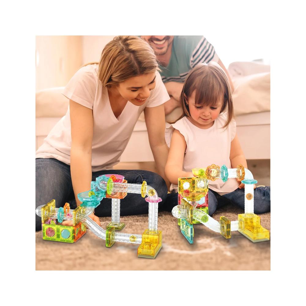 Picasso Tiles Travel Size Magnetic Marble Run With Launcher - Multicolor - 80 Pcs