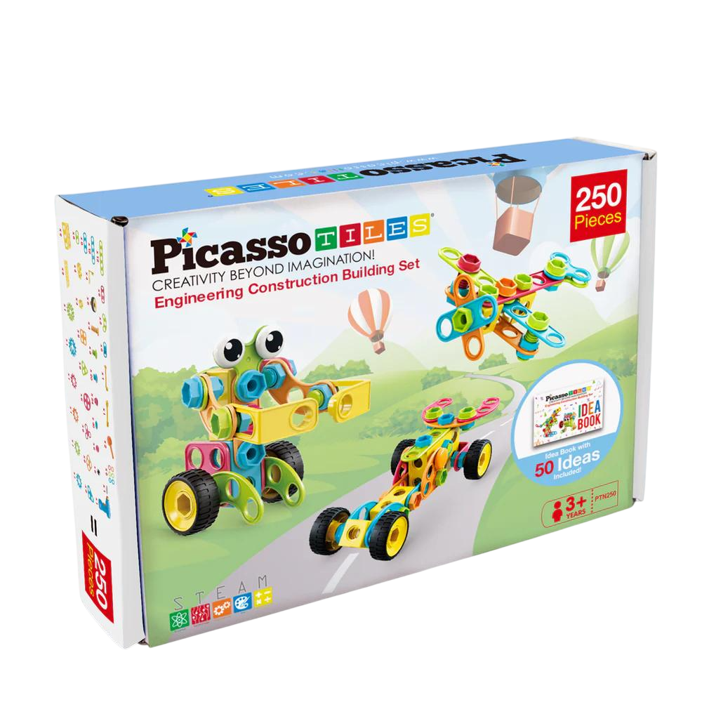 Picasso Tiles Engineering Construction Building Set With Idea Book - Multicolor - 250 Pcs