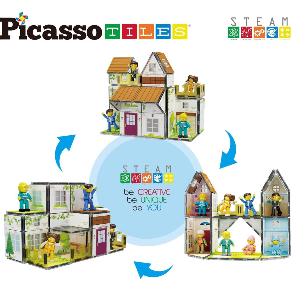 Picasso Tiles Magnetic Family Homestead Building Toy - Multicolor - 65 Pcs