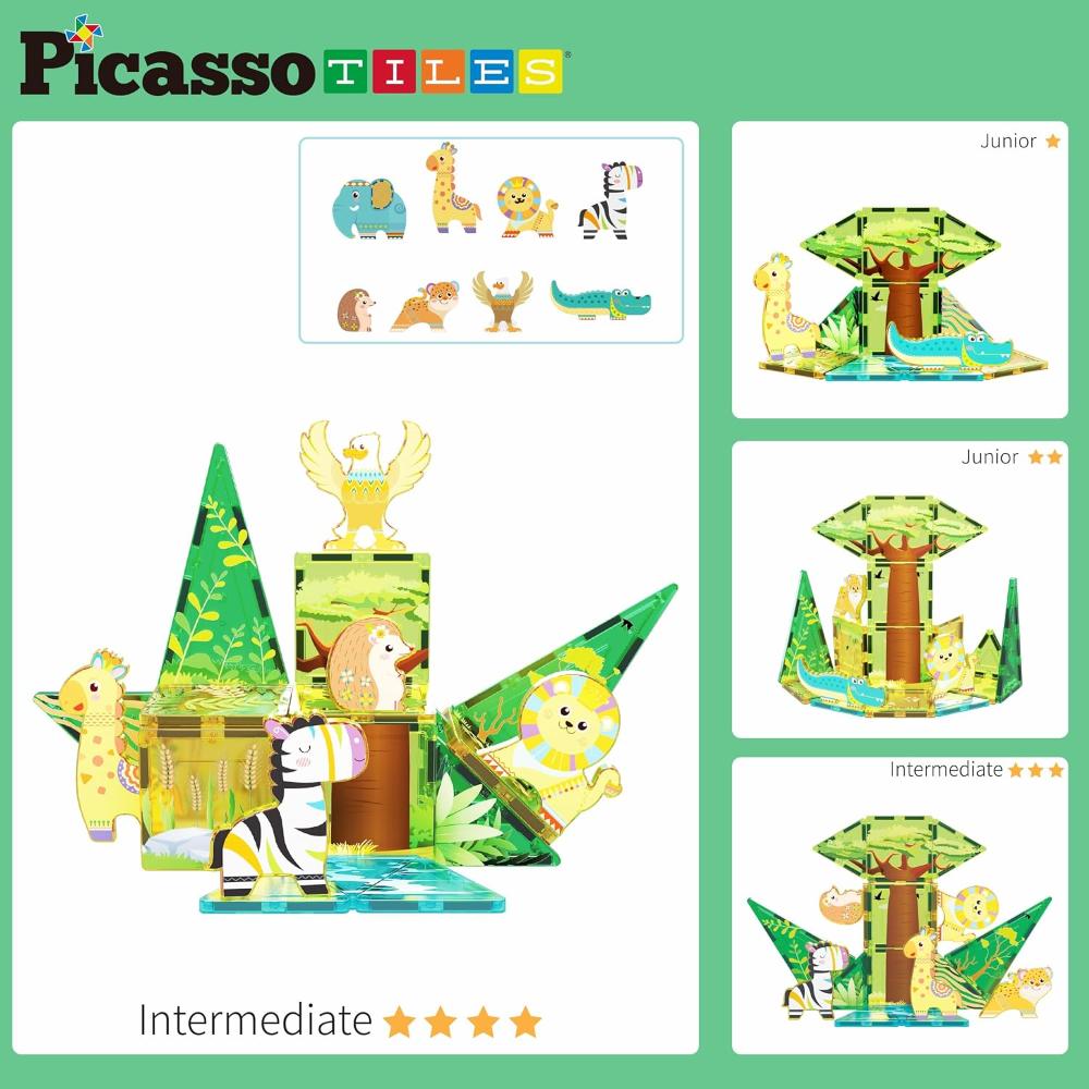 Picasso Tiles Magnetic Tiles Safari Set With 8 Animals - Multicolor - 26 Pcs