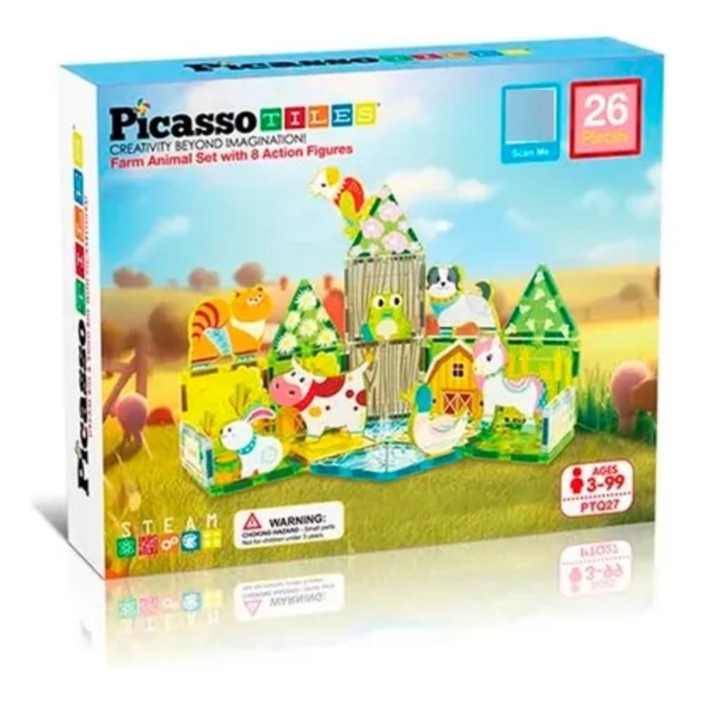 Picasso Tiles Magnetic Tiles Building Toy Set - Farm Animal - 26 Pcs