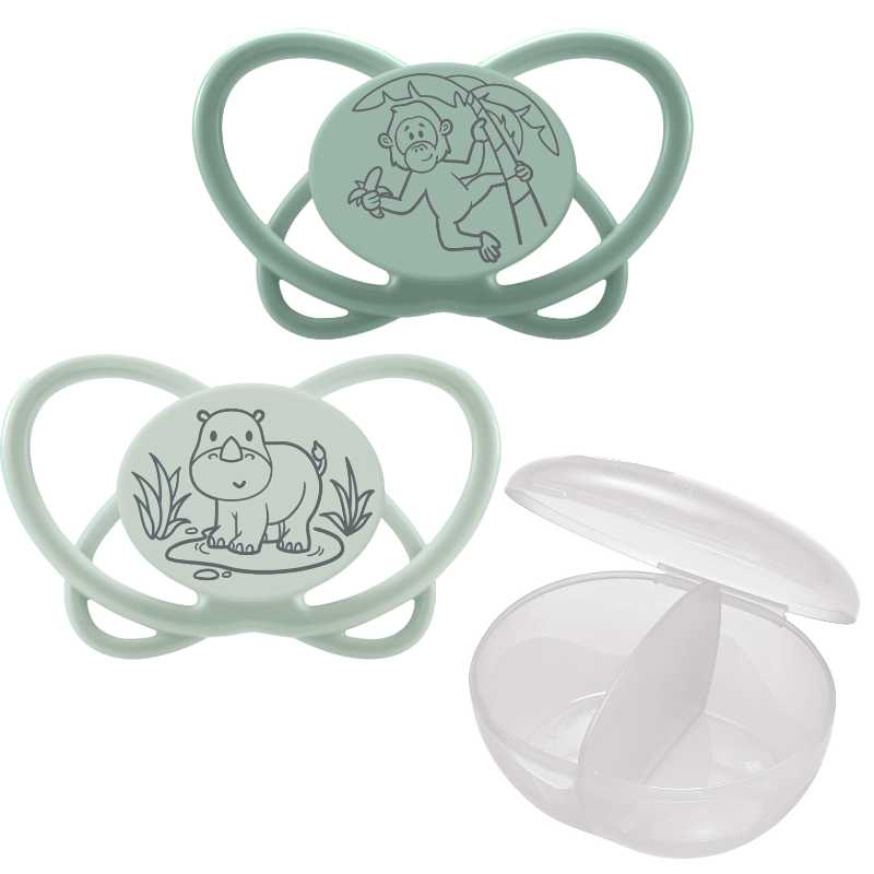 Nip - Butterfly Soother With Sterilizer Box - 16-32M - 2pcs - Turquoise/Grey