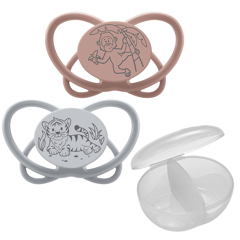 Nip - Natural Eco-friendly Butterfly Orthodontic Soother W/ Sterilizer Case - 16-32m - Pack of 2