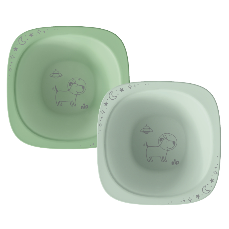 نيب - طقم زبديات إطعام عضوية للأطفال - عدد 2 - تصميم كلب - أخضر