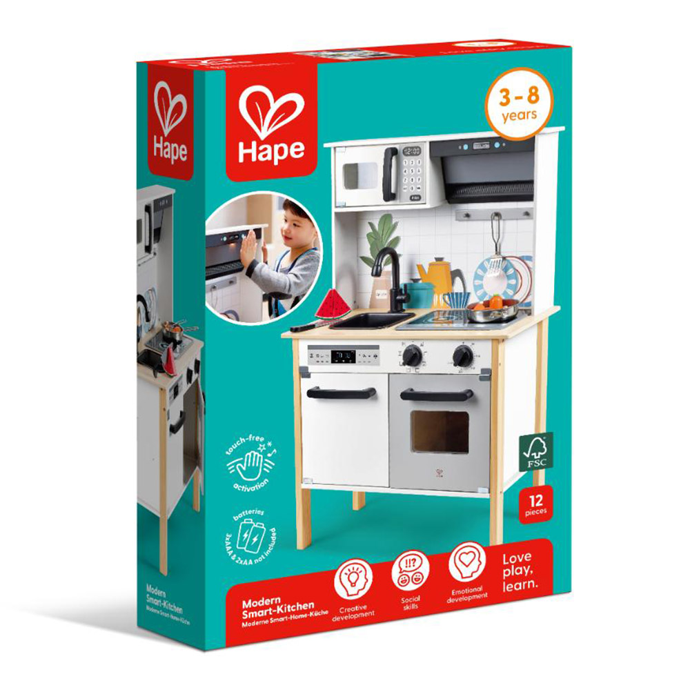 Hape - Wooden Modern Smart Kitchen & Food Playset - 12pcs