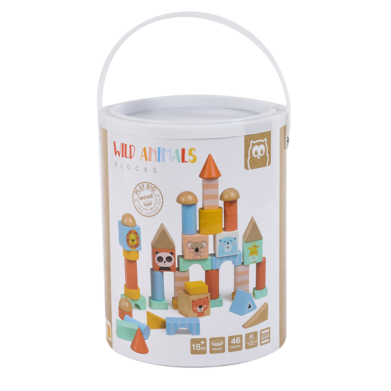 يوريكاكيدز - مكعبات الحيوانات الخشبية مع صندوق تخزين - 46 قطعة