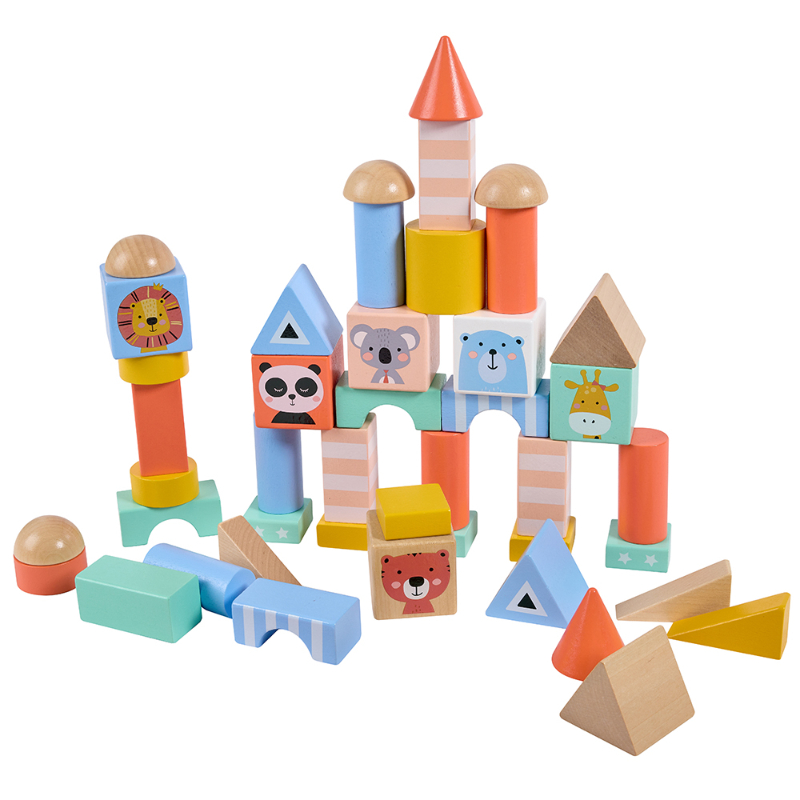 يوريكاكيدز - مكعبات الحيوانات الخشبية مع صندوق تخزين - 46 قطعة