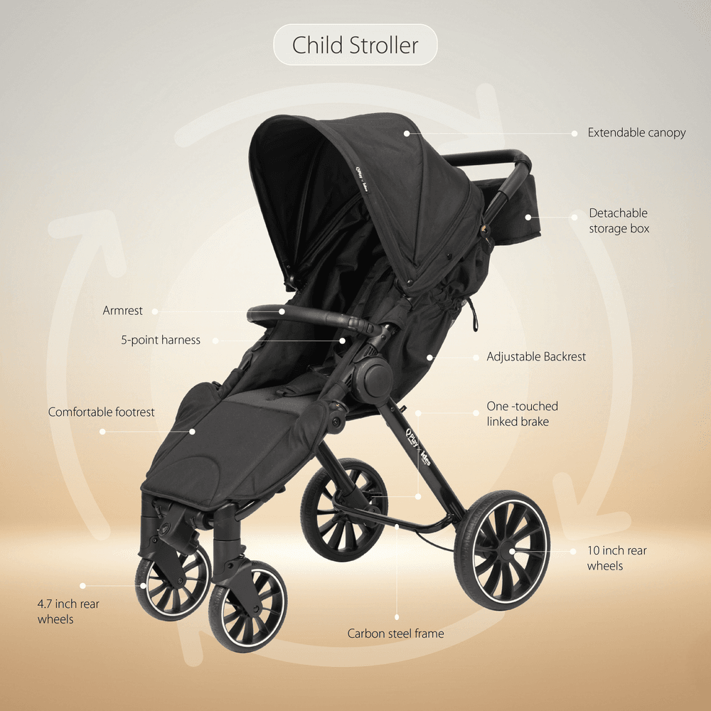 عربة أطفال كيو بلاي - جو كارغو 2 في 1، عربة أطفال وعربة أطفال للأطفال من عمر 6 أشهر فأكثر - أسود