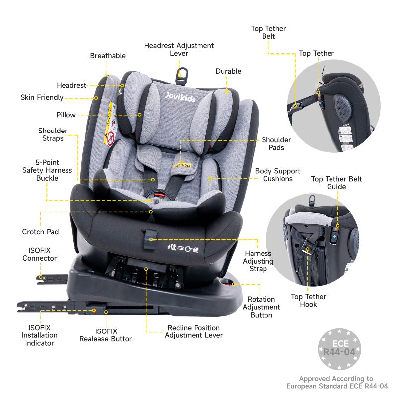 جوفيكيدز - مقعد سيارة أنجيلا إيزوفكس دوار - أسود