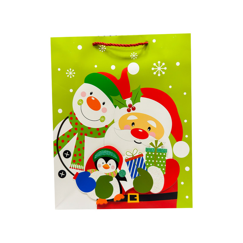 Ajooba - Christmas Festive Gift Bag - Jolly Santa, Snowman, & Penguin - Large
