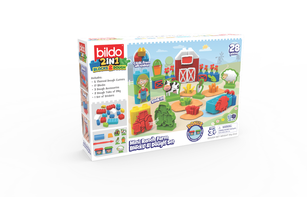 بيلدو - مزرعة صغيرة - مجموعة مكعبات ومعجون اللّعب - 28 قطعة