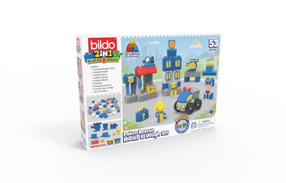 بيلدو - إنقاذ الشرطة - مجموعة مكعبات ومعجون اللّعب - 53 قطعة