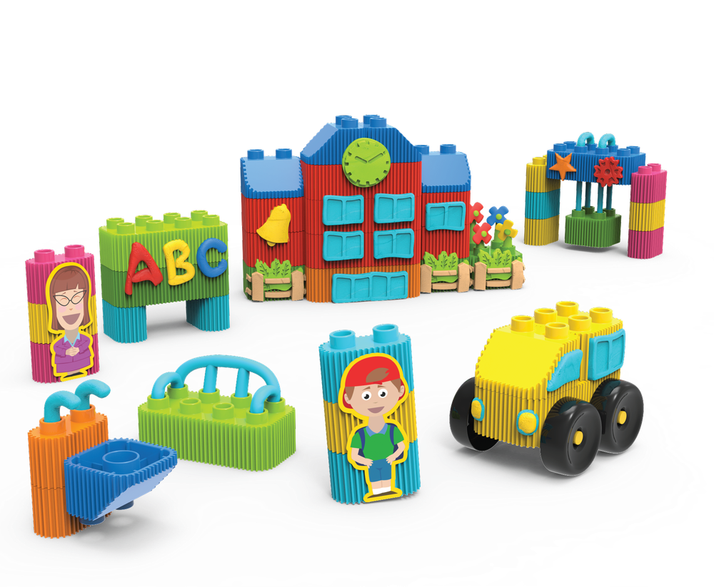 بيلدو - لعبة المدرسة تعلم اللعب - مجموعة مكعبات ومعجون اللّعب - 53 قطعة