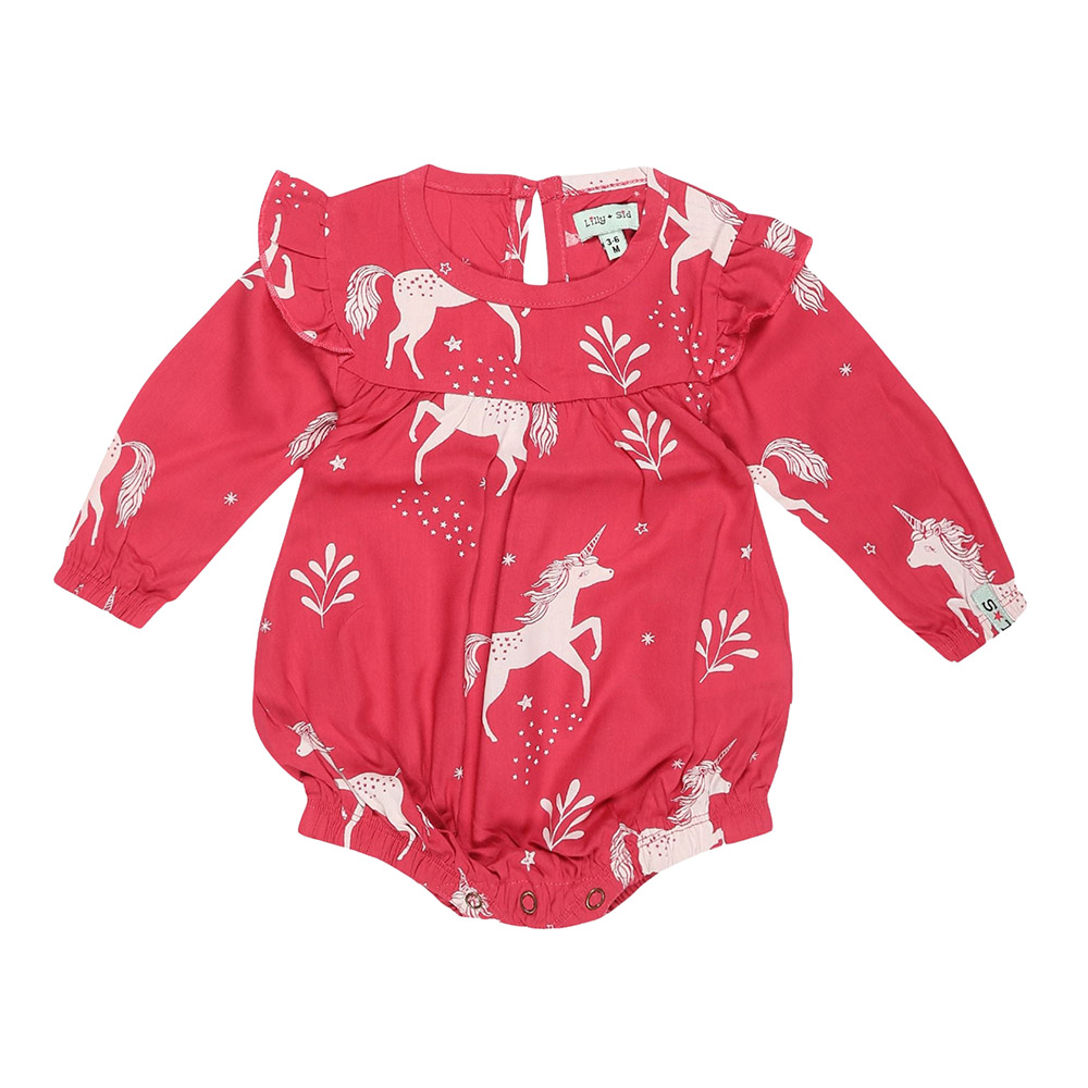 Lilly & Sid - Baby Girl's Unicorn Printed Romper - Red