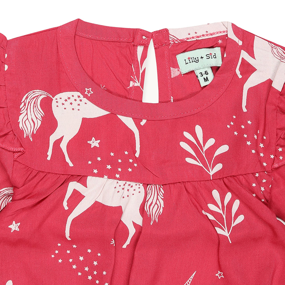 Lilly & Sid - Baby Girl's Unicorn Printed Romper - Red