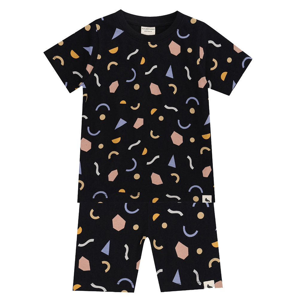 Turtledove London - 2pc-Set - Kids Abstract Printed T-Shirt & Cycling Shorts - Black