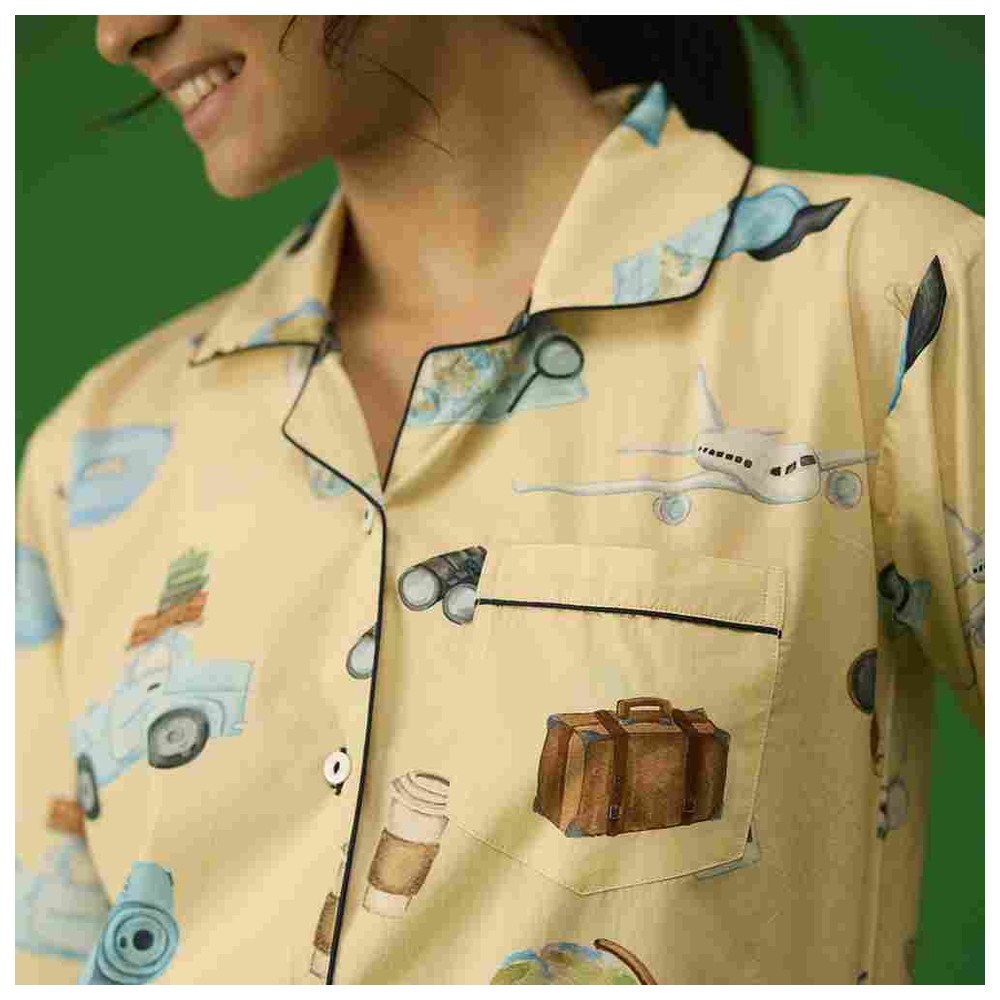 ليتل ويست ستريت - طقم بيجاما  للنساء - السفر - بيج - قطعتين