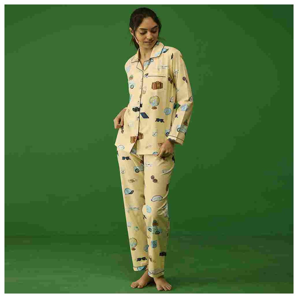 ليتل ويست ستريت - طقم بيجاما  للنساء - السفر - بيج - قطعتين