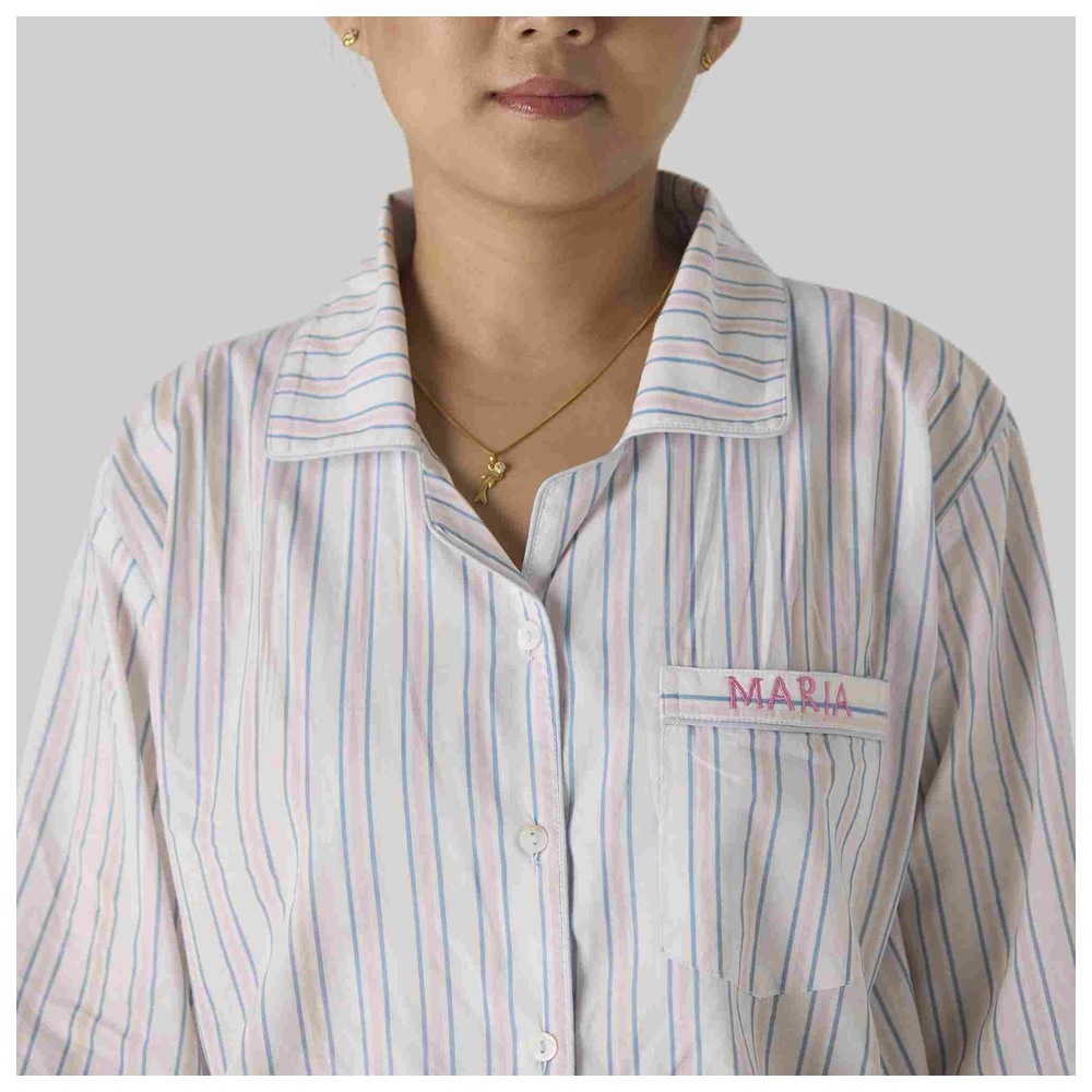 ليتل ويست ستريت - طقم بيجاما مخططة للنساء - أبيض هادئ - قطعتين