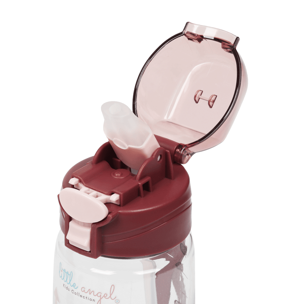 زمزمية مياه للأطفال من ليتل أنجل - سعة 550 مل مع شفاطة وغطاء قلاب، مصنوعة من البلاستيك، لون وردي