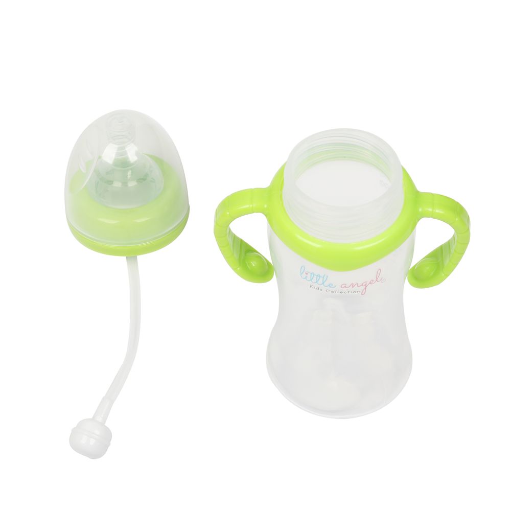 زمزمية ماء للأطفال من ليتل أنجل - مزودة بماصة ومقبضين مزدوجين، سعة 300 مل - أخضر