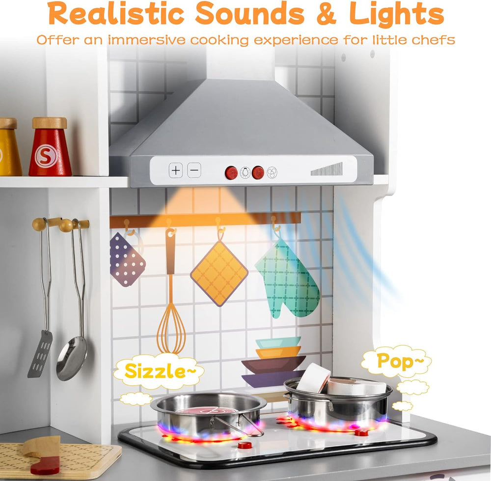 Little Angel Luxury Kids Wooden Play Kitchen Set Pretend Cooking Toy