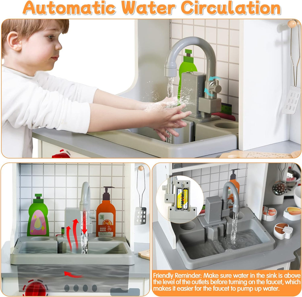 Little Angel Luxury Kids Wooden Play Kitchen Set Pretend Cooking Toy