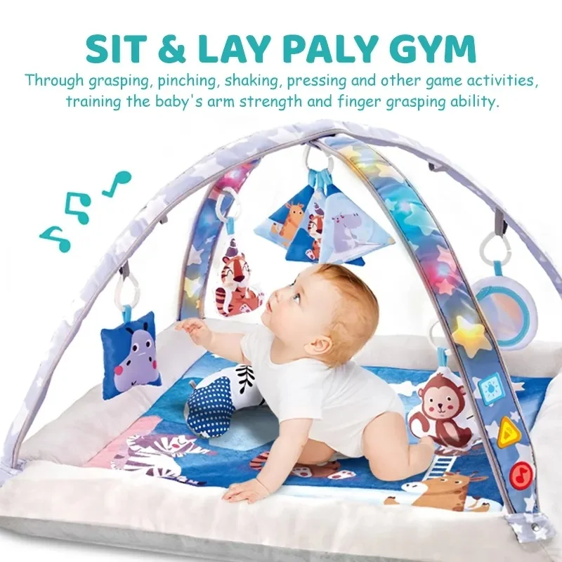 Little Angel Baby Musical Play Gym Mat With Hanging Toys - Blue