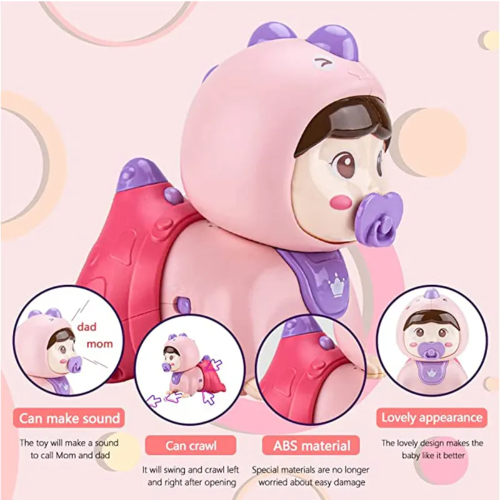 هوانجر - دمية زحف للأطفال مع موسيقى وأضواء - وردي