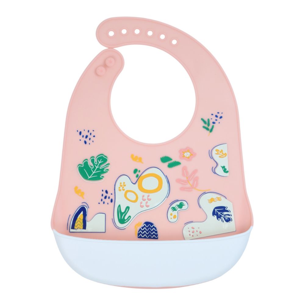 ليتل أنجل – مريلة سيليكون للرضع بتصميم تجريدي ملون – زهري/أبيض