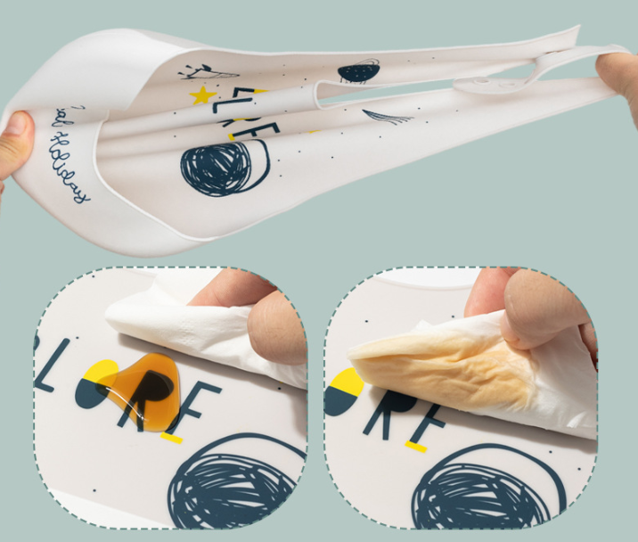 ليتل أنجل – مريلة سيليكون للرضع بتصميم تجريدي ملون – زهري/أبيض