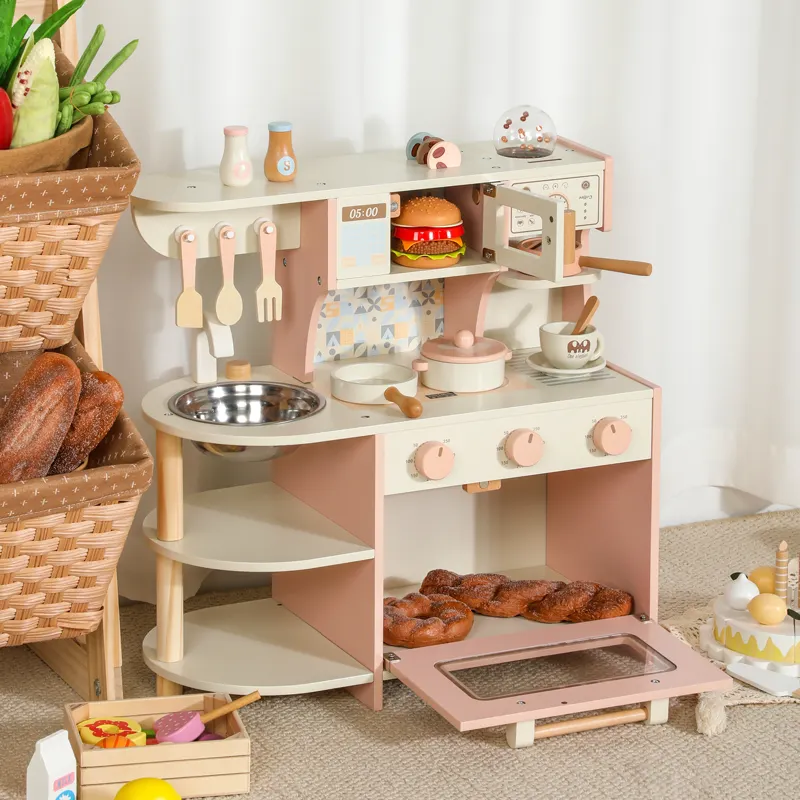 Little Angel Kids Wooden Play Kitchen Set With Accessories
