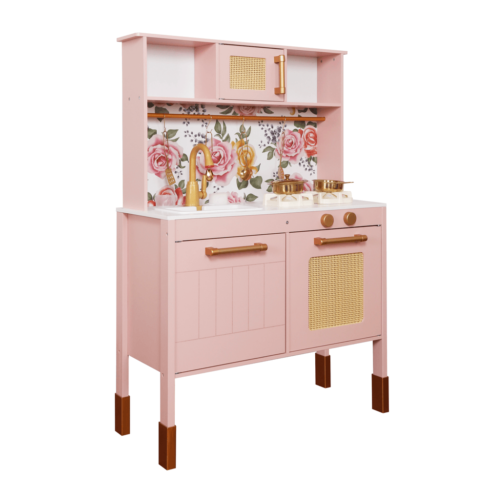 Little Angel Kids Wooden Kitchen Pretend Play Set - Pink