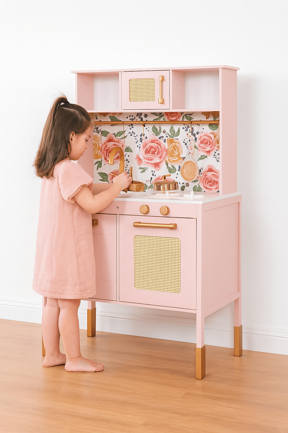 Little Angel Kids Wooden Kitchen Pretend Play Set - Pink