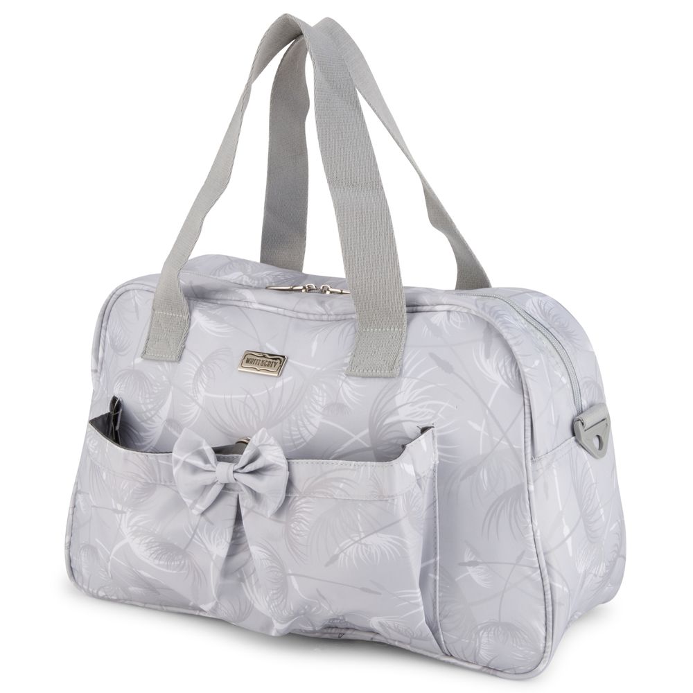 White&Grey - Baby Diaper Bag With Changing Mat - Blush Feather Grey