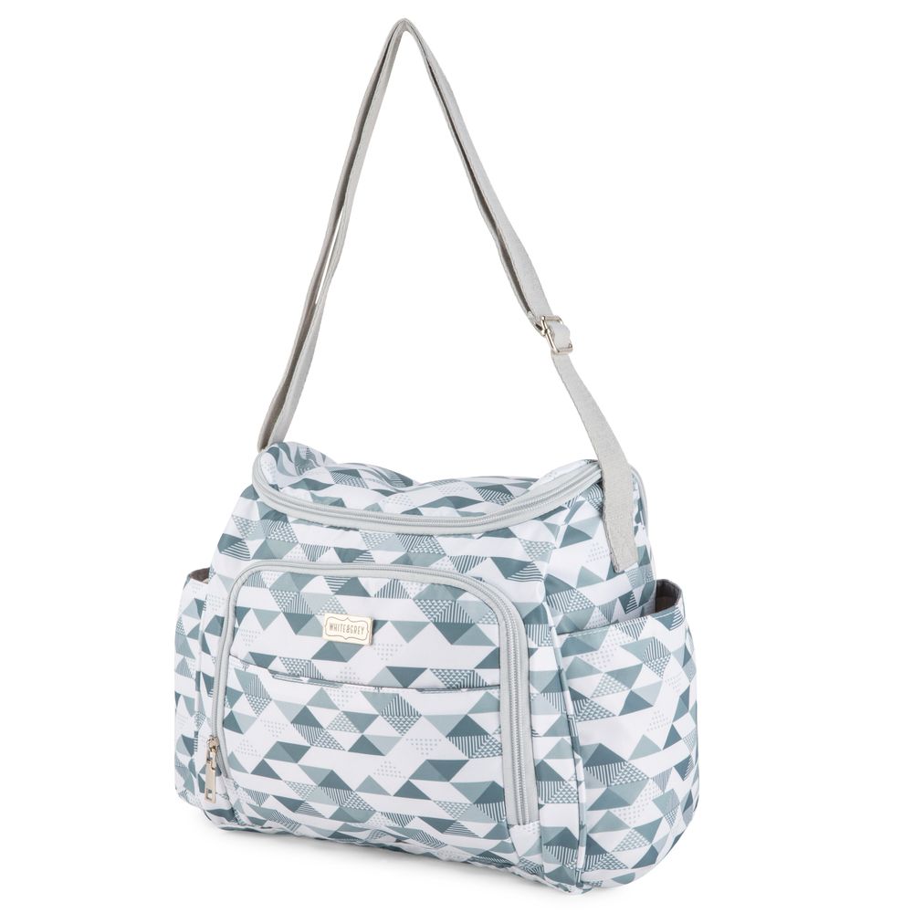 White&Grey - Mini Baby Diaper Bag With Changing Mat - Geometrical Pattern Grey