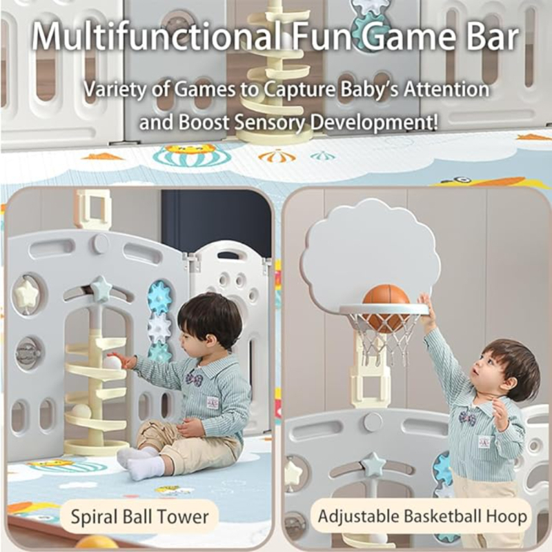 Little Angel Baby Foldable Fence Playpen And Basketball Hoop Set - 16pcs