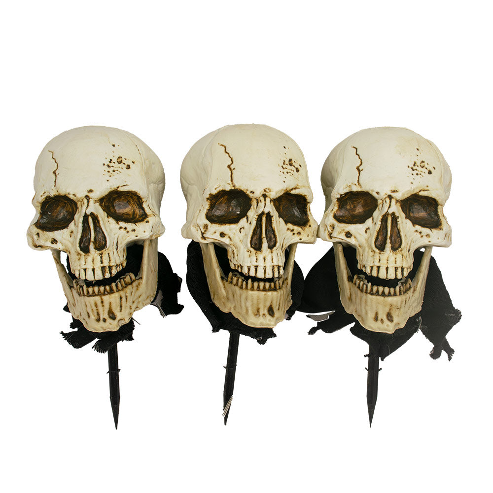 Mad Toys - Halloween Decoration - Spooky Skull Pathway Lights Marker With Stakes - 3pcs
