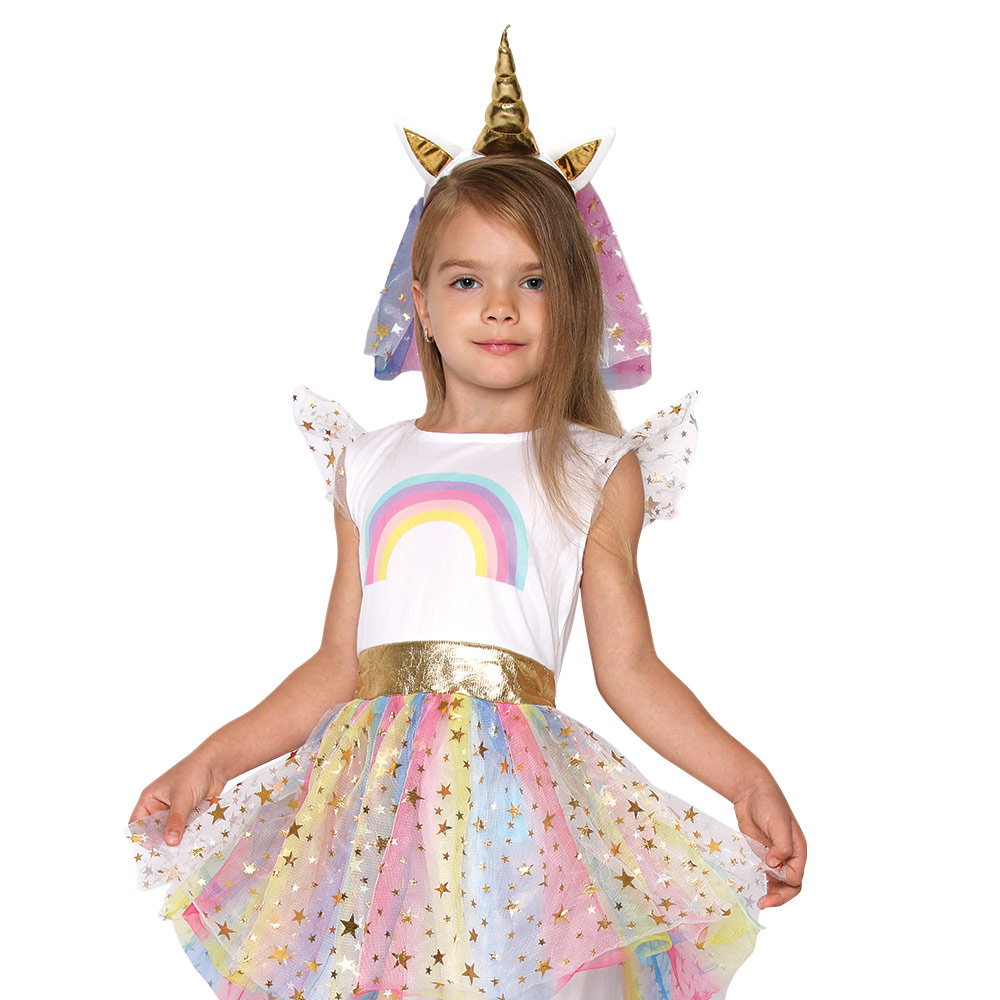 Mad Toys - Unicorn Rainbow Tutu Fancy Dress - With Headband Girls Roleplay - Birthday Halloween Costume