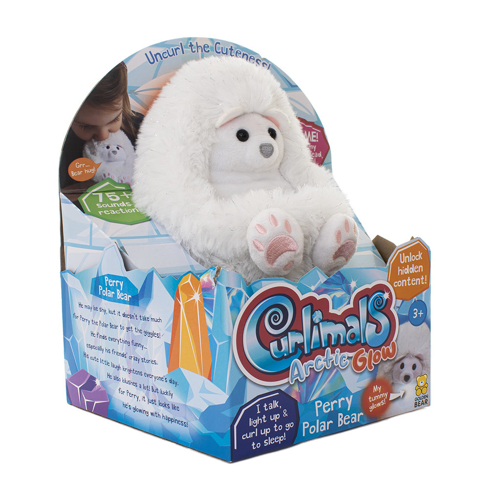 Golden Bear - Curlimals Arctic Glow Perry Polar Bear Interactive Soft Toy - White - 16cm