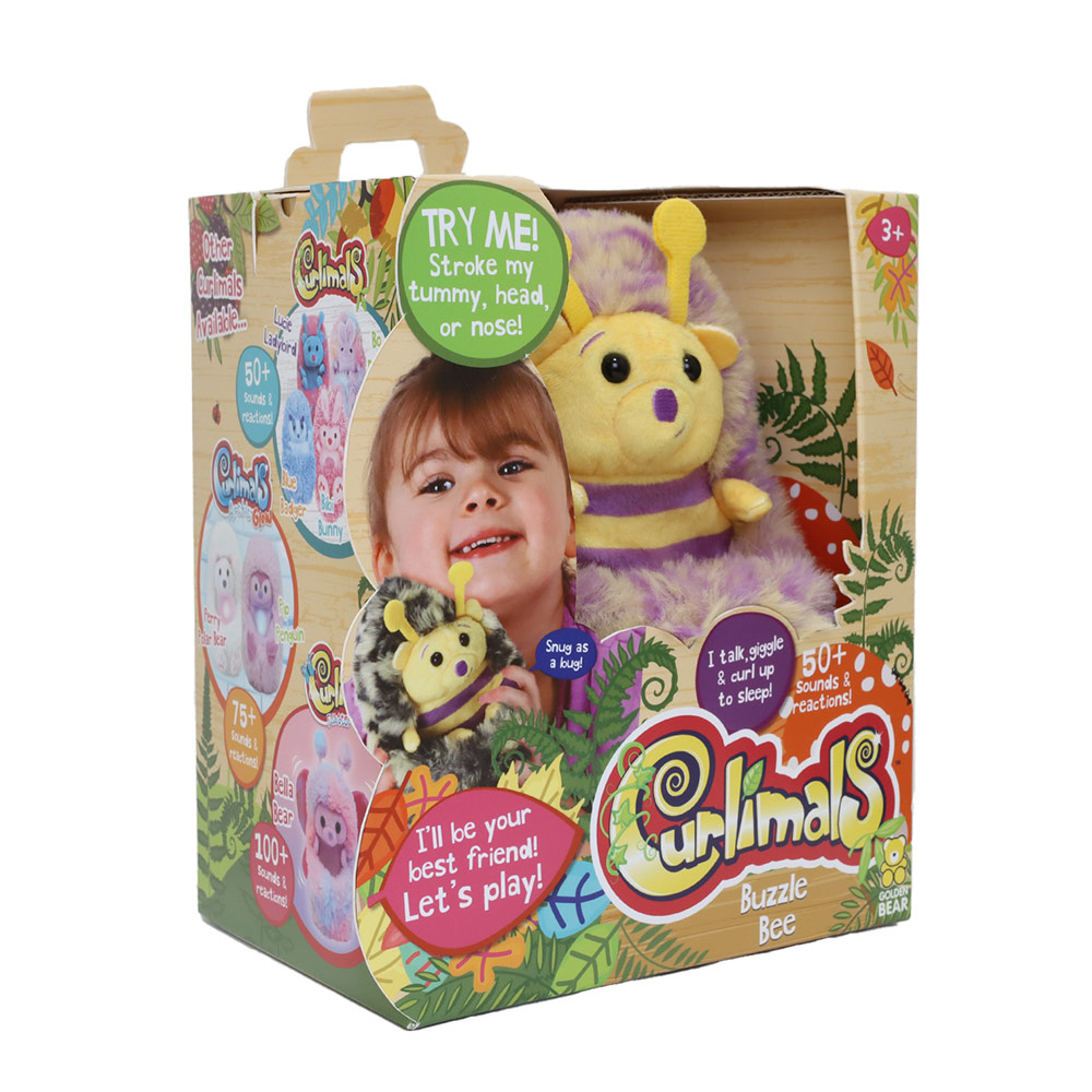 Golden Bear - Curlimals Buzzle The Bee Interactive Soft Toy - YelloWithPurple - 14cm