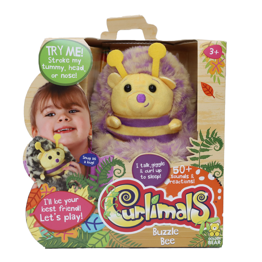 Golden Bear - Curlimals Buzzle The Bee Interactive Soft Toy - YelloWithPurple - 14cm